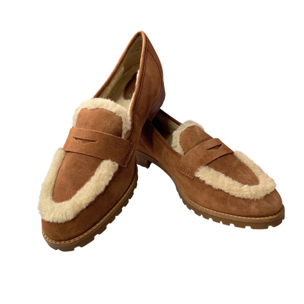 Talbots Women Suede Fur Lined Loafers Brown Comfort Slip On Shoes Size 9